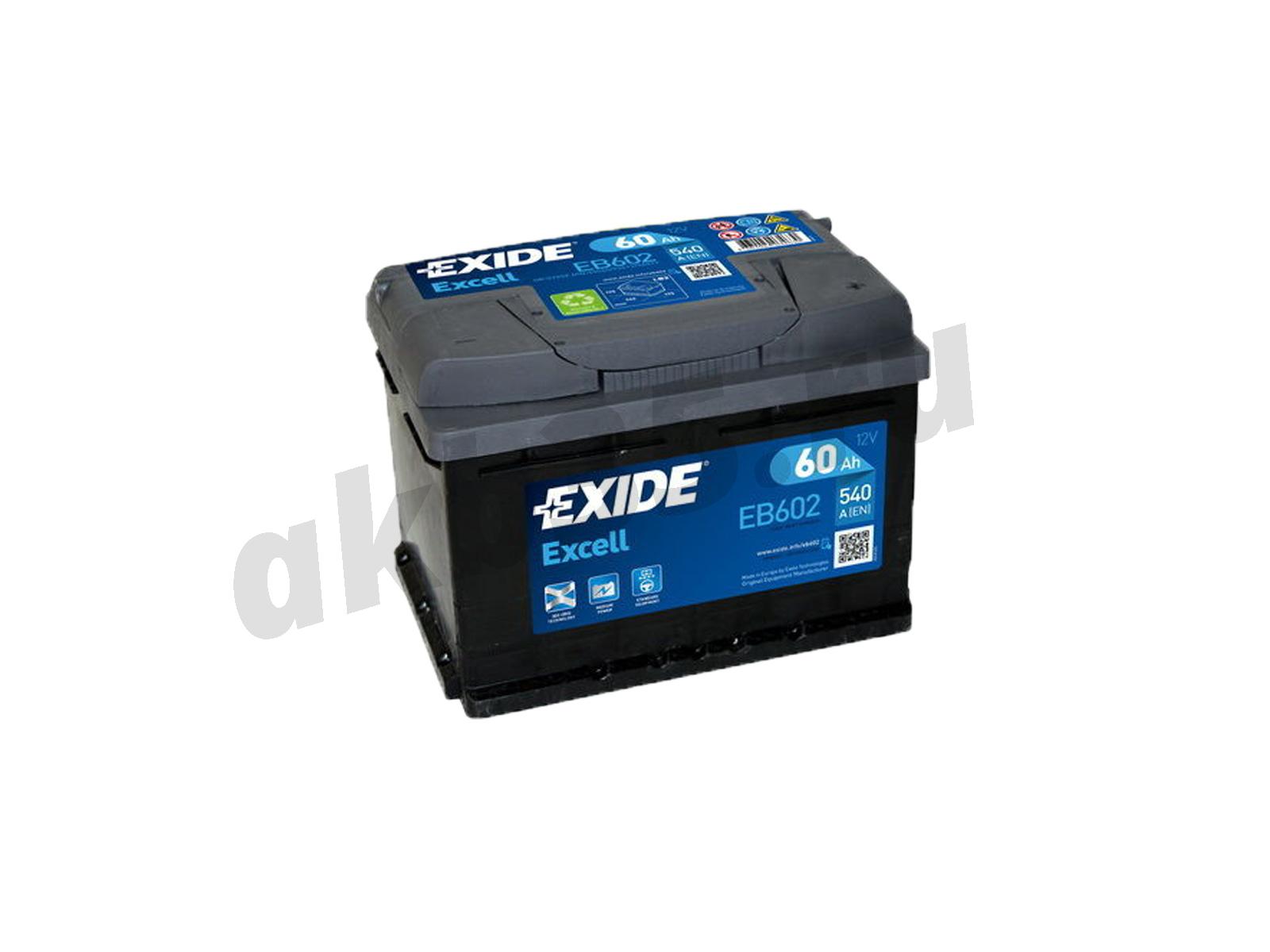 Изображение Аккумулятор EXIDE 60 А/ч Обратный Низкий Excell EB602 : №1