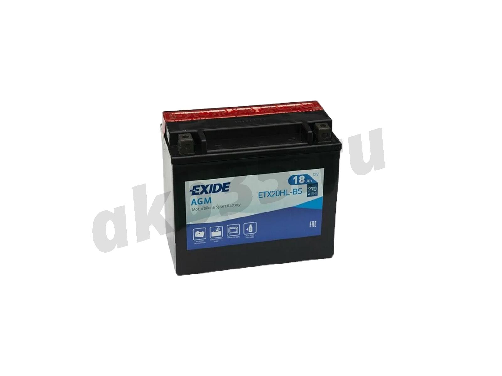 Изображение Аккумулятор EXIDE 18 А/ч Обратный AGM ETX20HL-BS : №1