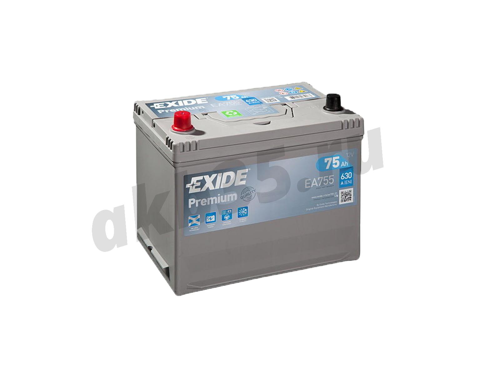 Изображение Аккумулятор EXIDE 75 А/ч Прямой Азия EA755 : №1