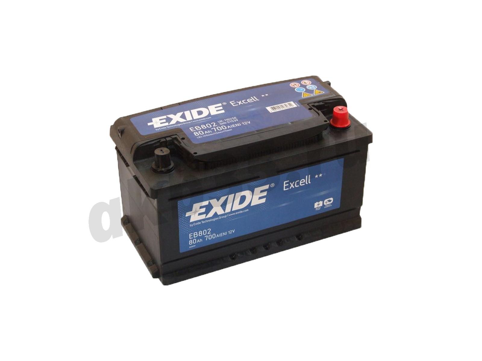 Изображение Аккумулятор EXIDE 80 А/ч Обратный Низкий Excell EB802 : №1