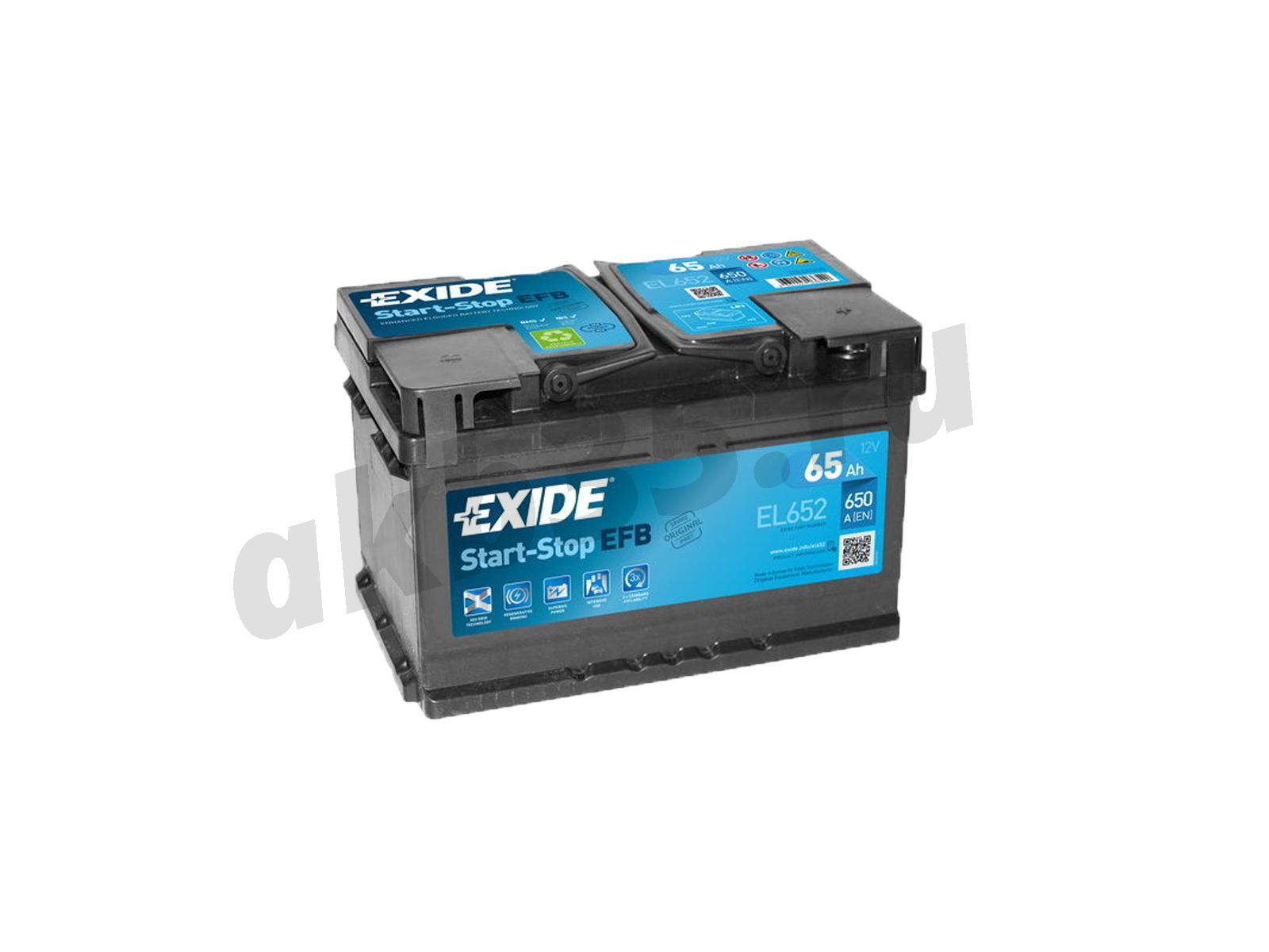 Изображение Аккумулятор EXIDE 65 А/ч Обратный Низкий EFB EL652 : №1